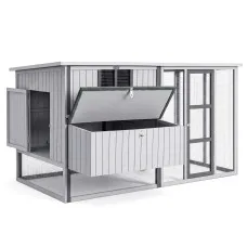 i.Pet Chicken Coop 219cm Outdoor Poultry Enclosure with Nesting Box Ramp and Galvanised Mesh Light Grey