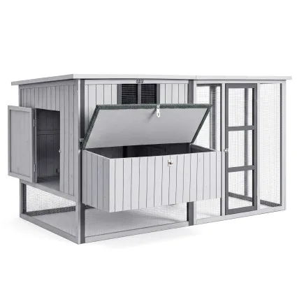 i.Pet Chicken Coop 219cm Outdoor Poultry Enclosure with Nesting Box Ramp and Galvanised Mesh Light Grey