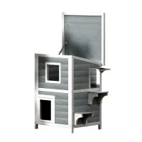 i.Pet Wooden Outdoor Cat House & Rabbit Hutch, 56x52x82cm, Weather-Resistant, Easy-Clean, Multi-Entrance Shelter