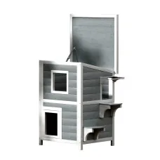 i.Pet Wooden Outdoor Cat House & Rabbit Hutch, 56x52x82cm, Weather-Resistant, Easy-Clean, Multi-Entrance Shelter