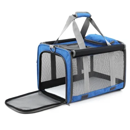 i.Pet Premium Foldable Pet Carrier Backpack for Dogs & Cats, Water-Resistant Oxford Cloth, 44x32x32cm, Blue