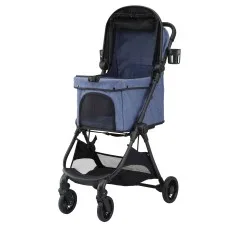 i.Pet Large Pet Stroller Pram 15kg Gravity Folding 4-Wheel Pushchair Twilight Blue