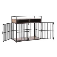 i.Pet 104cm 2-in-1 Wooden Dog Crate Furniture with Storage, 3-Door, 50kg Pet Capacity, Black and Brown
