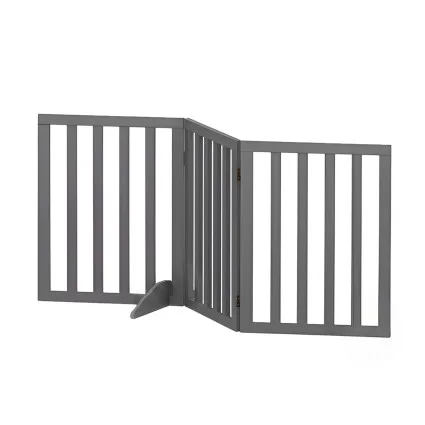 i.Pet Dog Gate Playpen 3 Panels with Pet Door Foldable Enclosure Grey