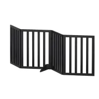 I.pet Dog Playpen Enclosure 4 Panels 185cm Flexible Foldable Pet Door Fence MDF Black with Rubber Feet