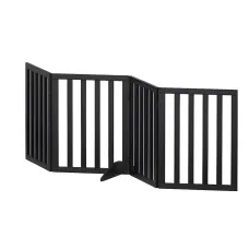 I.pet Dog Playpen Enclosure 4 Panels 185cm Flexible Foldable Pet Door Fence MDF Black with Rubber Feet