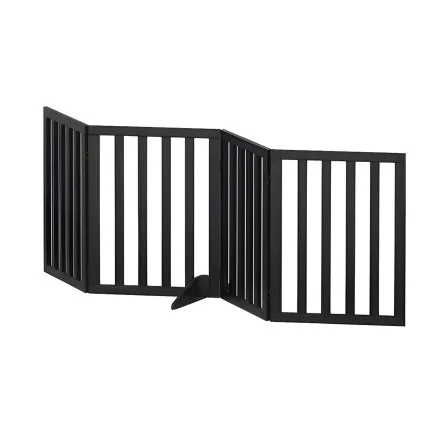 I.pet Dog Playpen Enclosure 4 Panels 185cm Flexible Foldable Pet Door Fence MDF Black with Rubber Feet