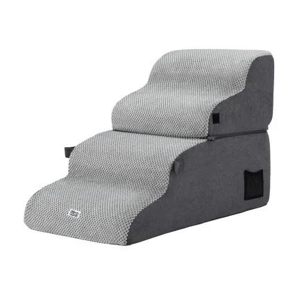i.Pet 2-in-1 Grey Foam Dog Stairs & Bed: Non-Slip Suede, Washable, 40x71x50cm - Safe, Supportive