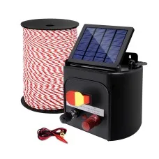 Giantz 5KM Solar Electric Fence Energiser Set with 500M UV-Stabilised Poly Rope & Warning Signs - Waterproof & Efficient