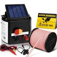Giantz 5KM Solar Powered Electric Fence Energiser with 400M Poly Tape, Insulators & Warning Signs - Livestock Protection
