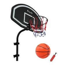 Everfit Kids Trampoline Basketball Hoop with Ball and Pump for 25mm-32mm Poles Black HDPE Backboard