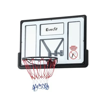 Everfit 43-Inch Wall Mount Kids Basketball Hoop Clear Backboard Steel Rim Spring-Loaded Ring with Nylon Net