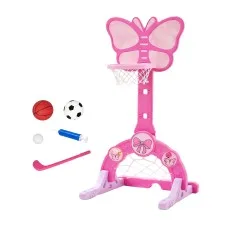 Keezi 3-in-1 Kids Basketball Hoop Soccer Goal Golf Game Set Pink Sports Activity Centre