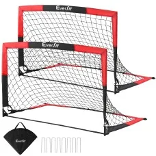 Everfit Pop Up Soccer Goal Nets Set of 2 121cm x 76cm x 76cm Heavy Duty Portable Kids Training Red