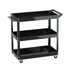 Giantz Black 3-Tier Tool Cart Trolley - Steel, 150kg Capacity, Lockable Castors, Screwdriver Holder, 79x35.5x74