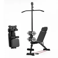 Everfit Adjustable Foldable Weight Bench with Integrated Pull Down Machine 230kg Capacity Incl Resistance Cords