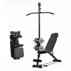 Everfit Adjustable Foldable Weight Bench with Integrated Pull Down Machine 230kg Capacity Incl Resistance Cords