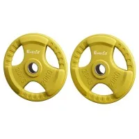 Everfit 20kg Weight Plates Pair Cast Iron Rubber Coated Triple Grip 50.6mm Barbell Dumbbell Yellow Home Gym
