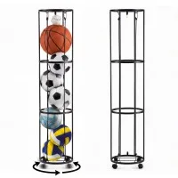 Everfit Vertical Ball Storage Rack with Wheels 3-Tier Sports Equipment Organiser Black Steel Frame