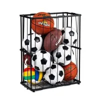 Everfit Sports Ball Storage Rack Wall Mounted or Floor Standing Black Holds 8 Balls with Elastic Rope