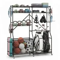 Everfit Sports Equipment Organiser Rack 174cm with Golf Bag Storage Black