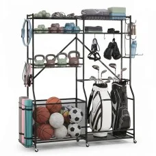 Everfit Sports Equipment Organiser Rack 174cm with Golf Bag Storage Black