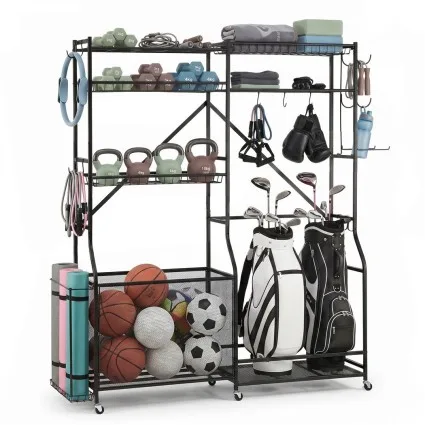 Everfit Sports Equipment Organiser Rack 174cm with Golf Bag Storage Black