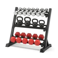 Everfit 3-Tier Dumbbell Rack 300kg Heavy Duty Weight Storage with Kettlebell Shelves for Home Gym Black