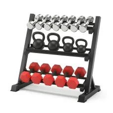 Everfit 3-Tier Dumbbell Rack 300kg Heavy Duty Weight Storage with Kettlebell Shelves for Home Gym Black