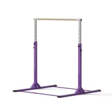 Everfit Kids Gymnastics Bar 103-158cm Adjustable Pull Up Station with Wooden Horizontal Bar Purple
