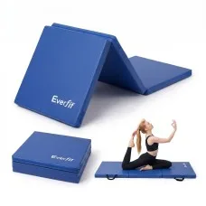Everfit 181 x 61 x 5cm Folding Gymnastics Mat Portable 3‑Fold Tumbling Mat Blue for Home Fitness Pilates