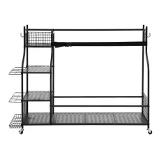 Everfit Golf 3 Bag Storage Rack Metal Garage Organiser with Wheels Club Display Stand Black 132cm L x 42cm W x 100.5cm H