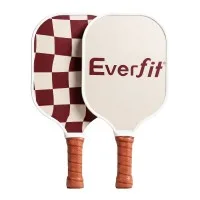Everfit Pickleball Paddle Set Fibreglass Surface Honeycomb Core Includes Bag and 4 Balls Brown Checker