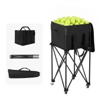 Everfit Foldable Tennis Hopper Cart Holds Up to 150 Tennis Balls, 87cm Stand with Wheels and Carry Bag, Black