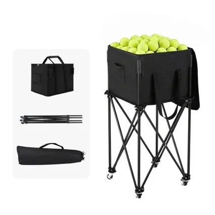 Everfit Foldable Tennis Hopper Cart Holds Up to 150 Tennis Balls, 87cm Stand with Wheels and Carry Bag, Black