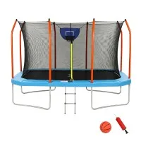 Everfit 12FT Kids Rectangle Trampoline with Basketball Hoop Set, Enclosed Net and 120kg Capacity Blue