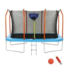 Everfit 12FT Kids Rectangle Trampoline with Basketball Hoop Set, Enclosed Net and 120kg Capacity Blue