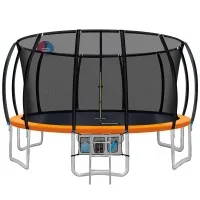Everfit 16FT Kids Trampoline w/ Ladder, Safety Net, Basketball Set, UV-Tested Steel Frame, Anti-Graze Mat - Orange