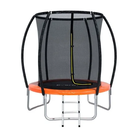Everfit 6FT Kids Trampoline with Ladder, Safety Enclosure Net, Marine-Grade Steel Frame, UV-Resistant, Orange