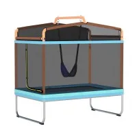 Everfit 6FT Kids Rectangle Trampoline with Swing, Safety Enclosure Net, Marine-Grade Steel, UV-Resistant, Orange