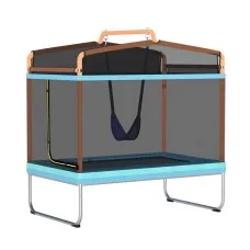 Everfit 6FT Kids Rectangle Trampoline with Swing, Safety Enclosure Net, Marine-Grade Steel, UV-Resistant, Orange