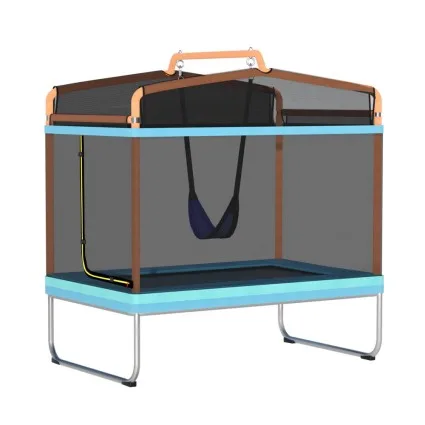 Everfit 6FT Kids Rectangle Trampoline with Swing, Safety Enclosure Net, Marine-Grade Steel, UV-Resistant, Orange