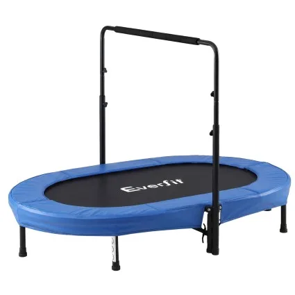 Everfit 56-Inch Foldable Fitness Trampoline Rebounder with Adjustable Handrail Black and Blue