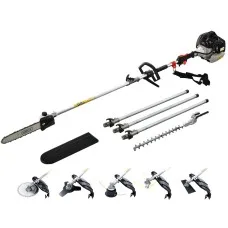 Giantz 65CC Pro-Series 7-in-1 Pole Chainsaw: Petrol Brush Cutter, Hedge Trimmer, Whipper Snipper, 5.6m Reach,
