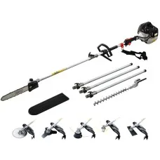 Giantz 62CC 7-in-1 Multi-Tool: Pole Chainsaw, Hedge Trimmer, Brush Cutter, 5.6m Reach, Anti-Vibration,