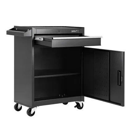 Giantz Tool Chest Trolley Cabinet Rolling Toolbox with Drawer Cabinet EVA Liners 100kg Black Garage Storage