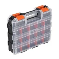 Giantz Double Sided Toolbox Organiser 34 Compartments 24 Dividers Clear Lids Heavy Duty 32x27x8cm Black Orange