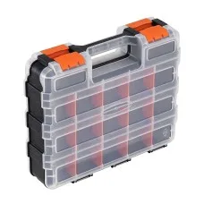 Giantz Double Sided Toolbox Organiser 34 Compartments 24 Dividers Clear Lids Heavy Duty 32x27x8cm Black Orange