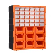 Giantz 39-Drawer Tool Organiser with Clear and Orange Bins Black Polypropylene Cabinet 39pc Storage System