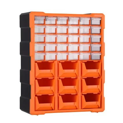 Giantz 39-Drawer Tool Organiser with Clear and Orange Bins Black Polypropylene Cabinet 39pc Storage System